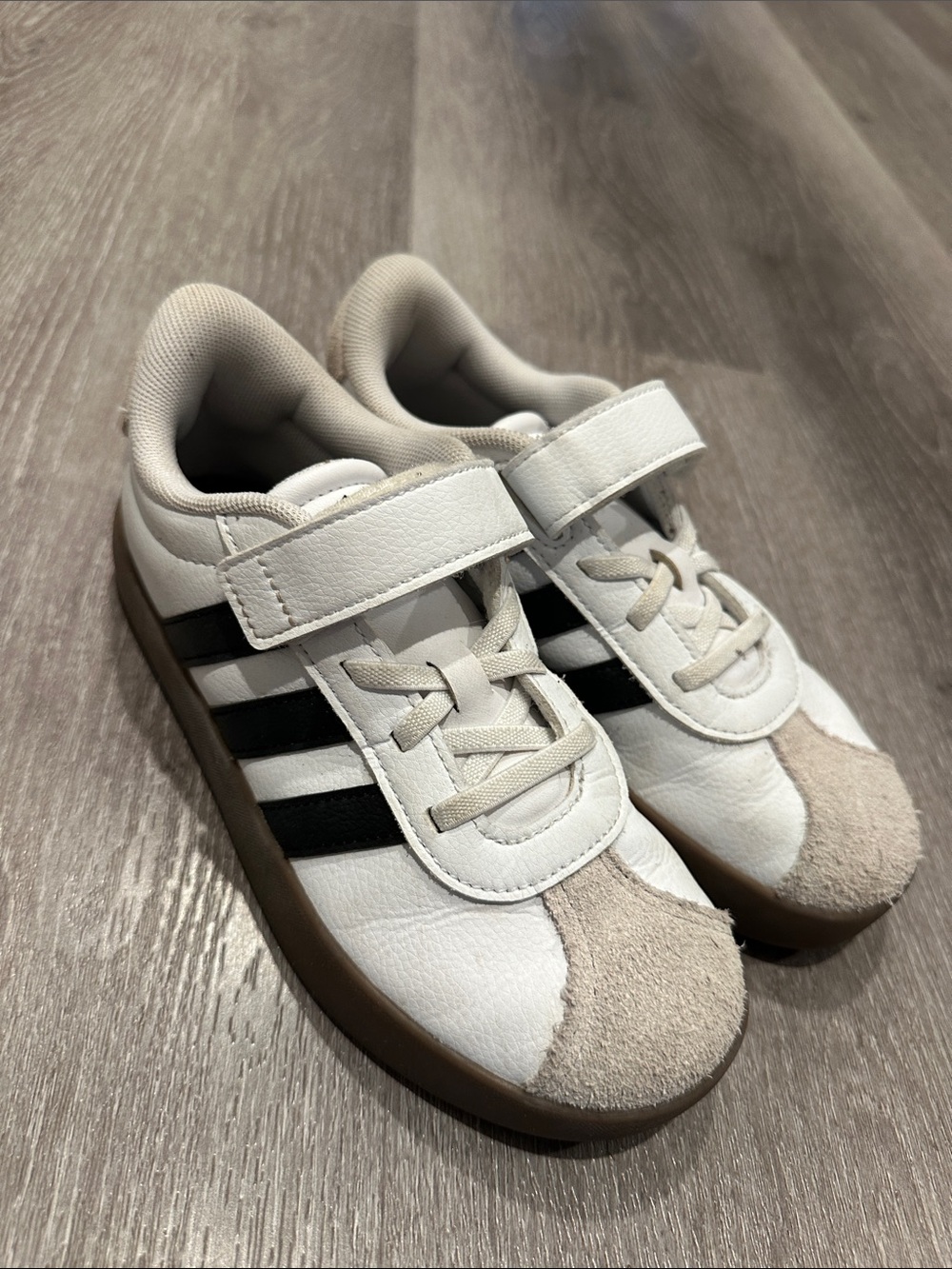 adidas Kids White Black Velcro Strap Sneakers